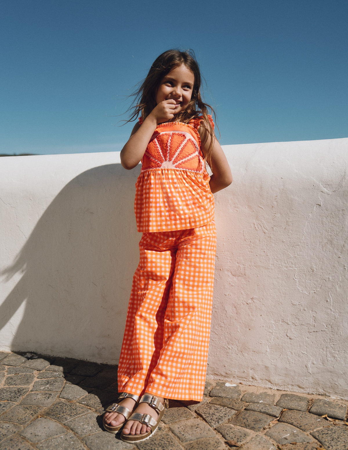 Wide Leg Trousers-Orange/Ivory Gingham - Image 4