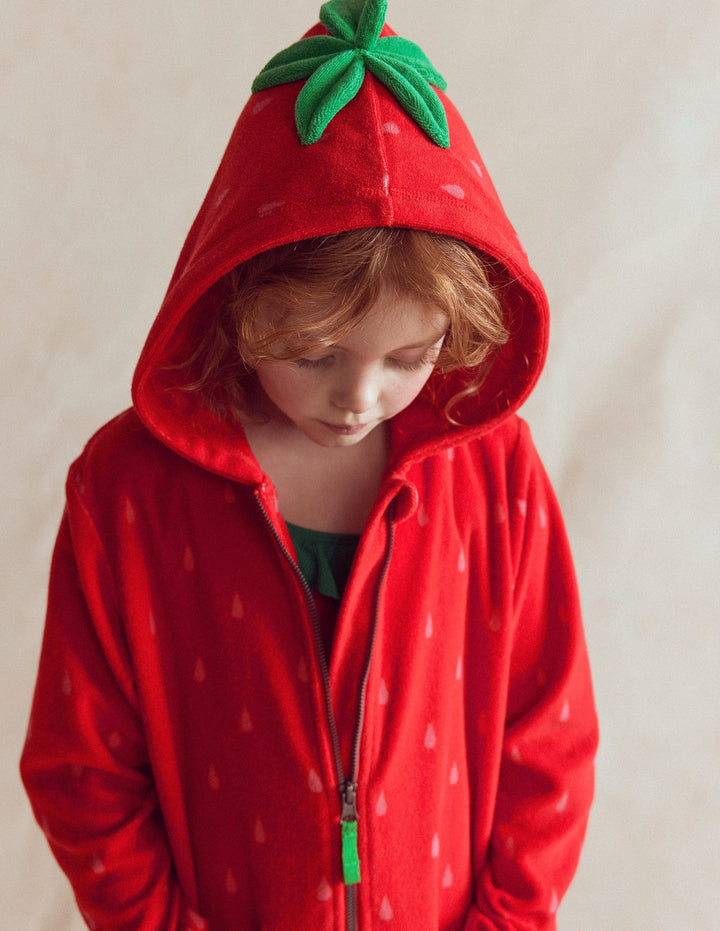 Romie Origineller Frottee-Badeponcho mit Reißverschluss-Erbeerkuchenrot