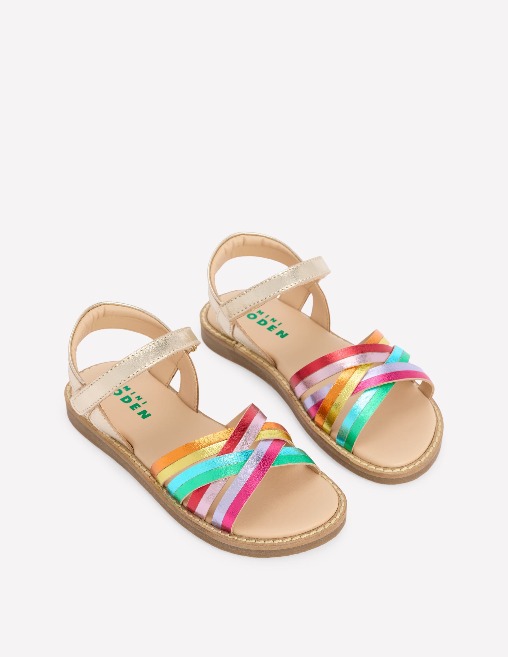 Sandales en cuir à brides croisées-Métallisé arc-en-ciel - Image 1