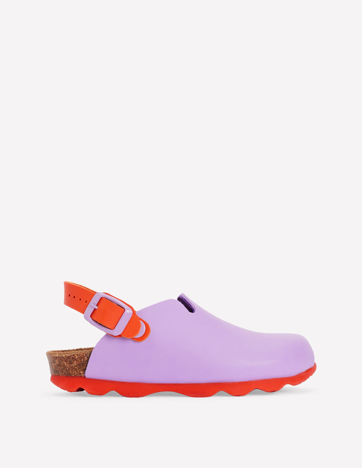 Clogs in Blockfarben-VIOLETTE TULPE/ LEUCHTENDES KORALLENROT