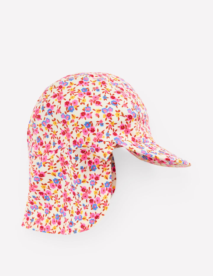 Chapeau fun pour fille avec protection solaire-Motif petites fleurs rose