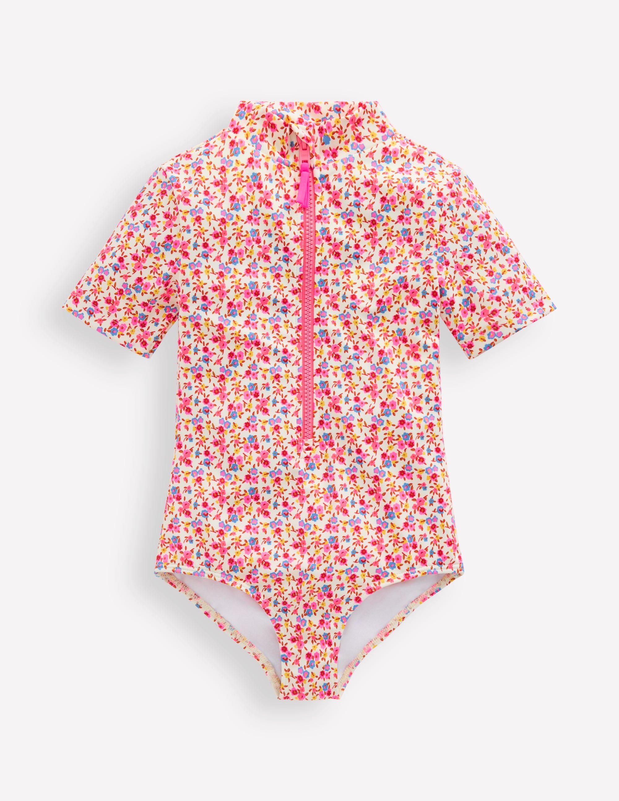 Maillot de bain à manches courtes-Petites fleurs papyrus - Image 1