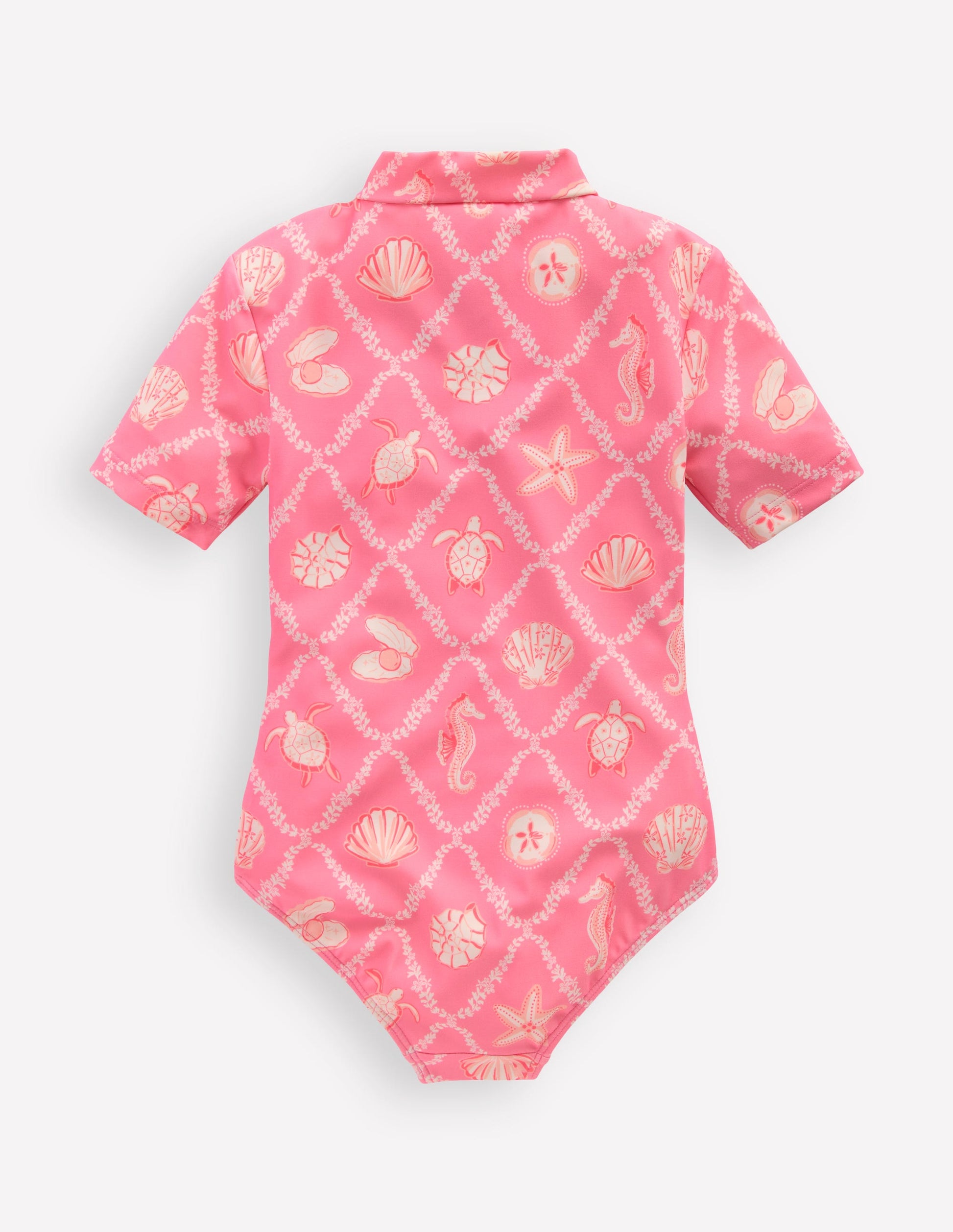 Short Sleeve Swimsuit-Salmon Pink Shell Tile-2