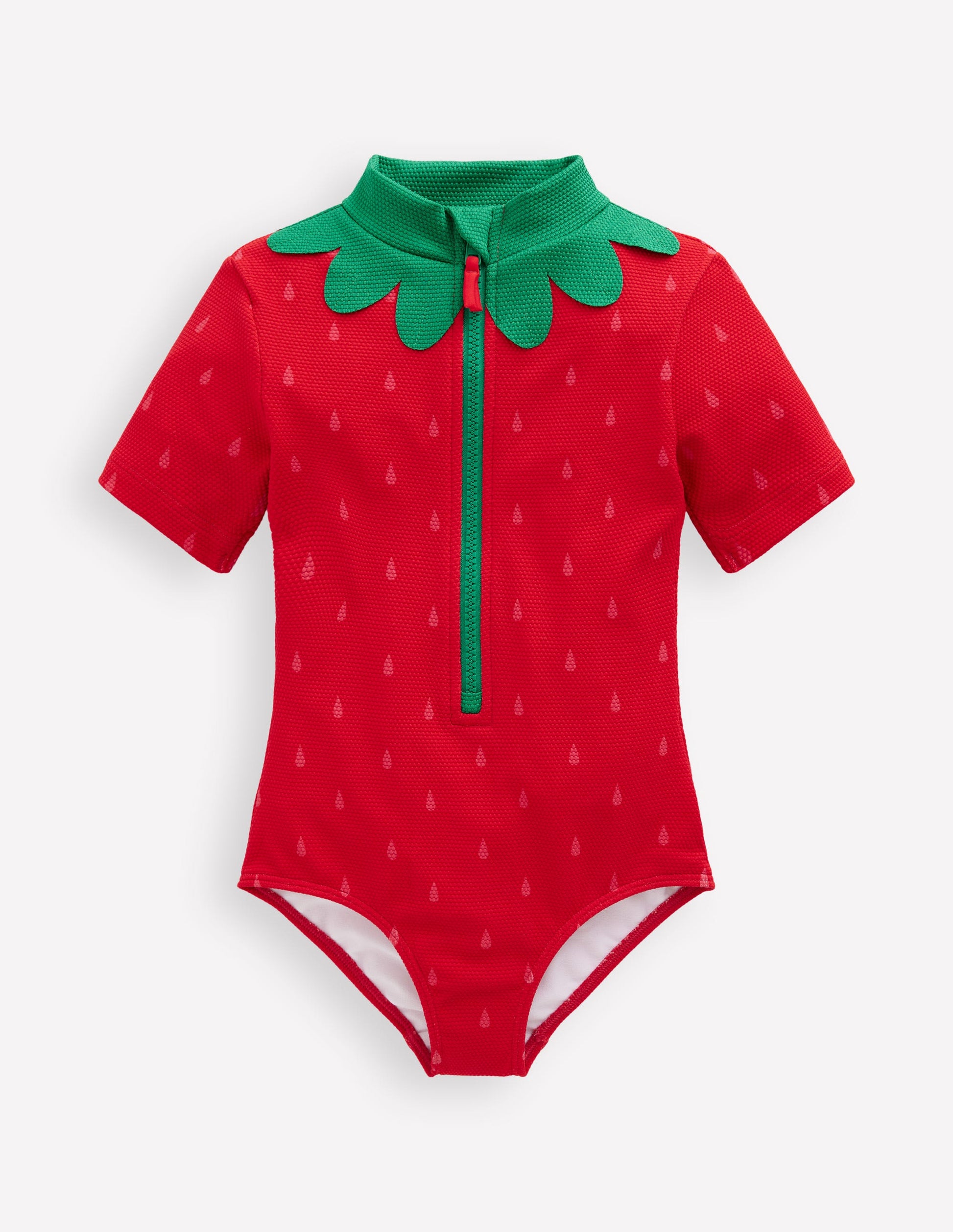 Kurzärmliger Badeanzug-Mohnblumenrot Erdbeere-1