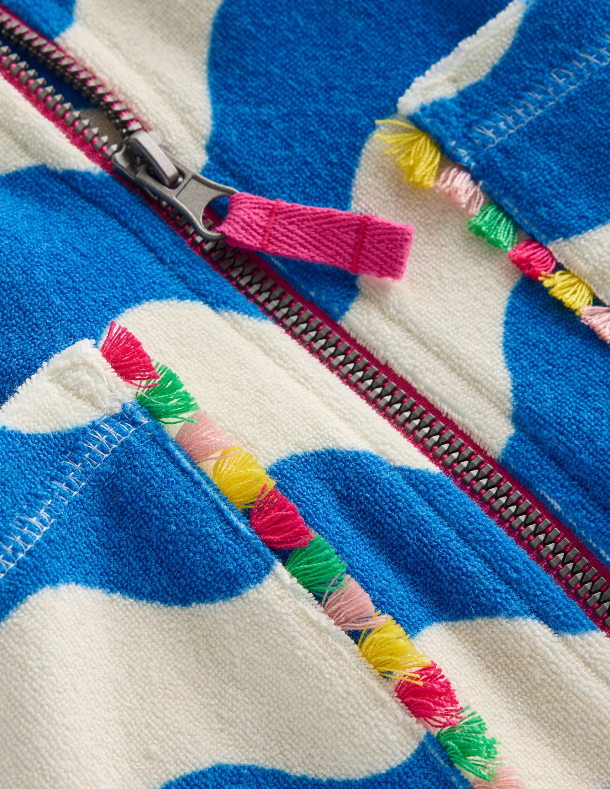 Romie Frottee-Badeponcho mit Reißverschluss-Blau und Naturweiß Wellen-3