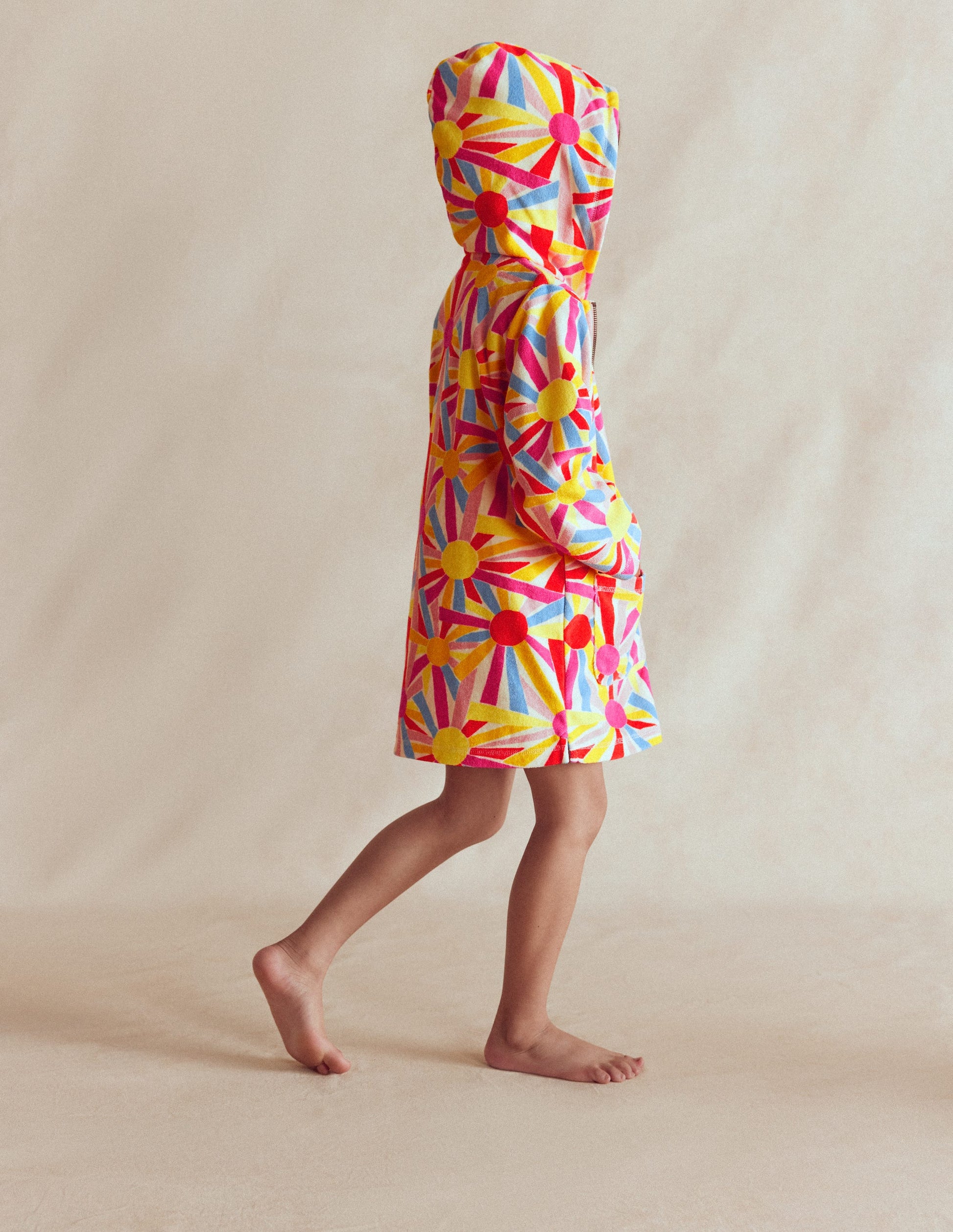 Poncho en éponge Romie à fermeture zippée-Motif Sunburst ivoire-2