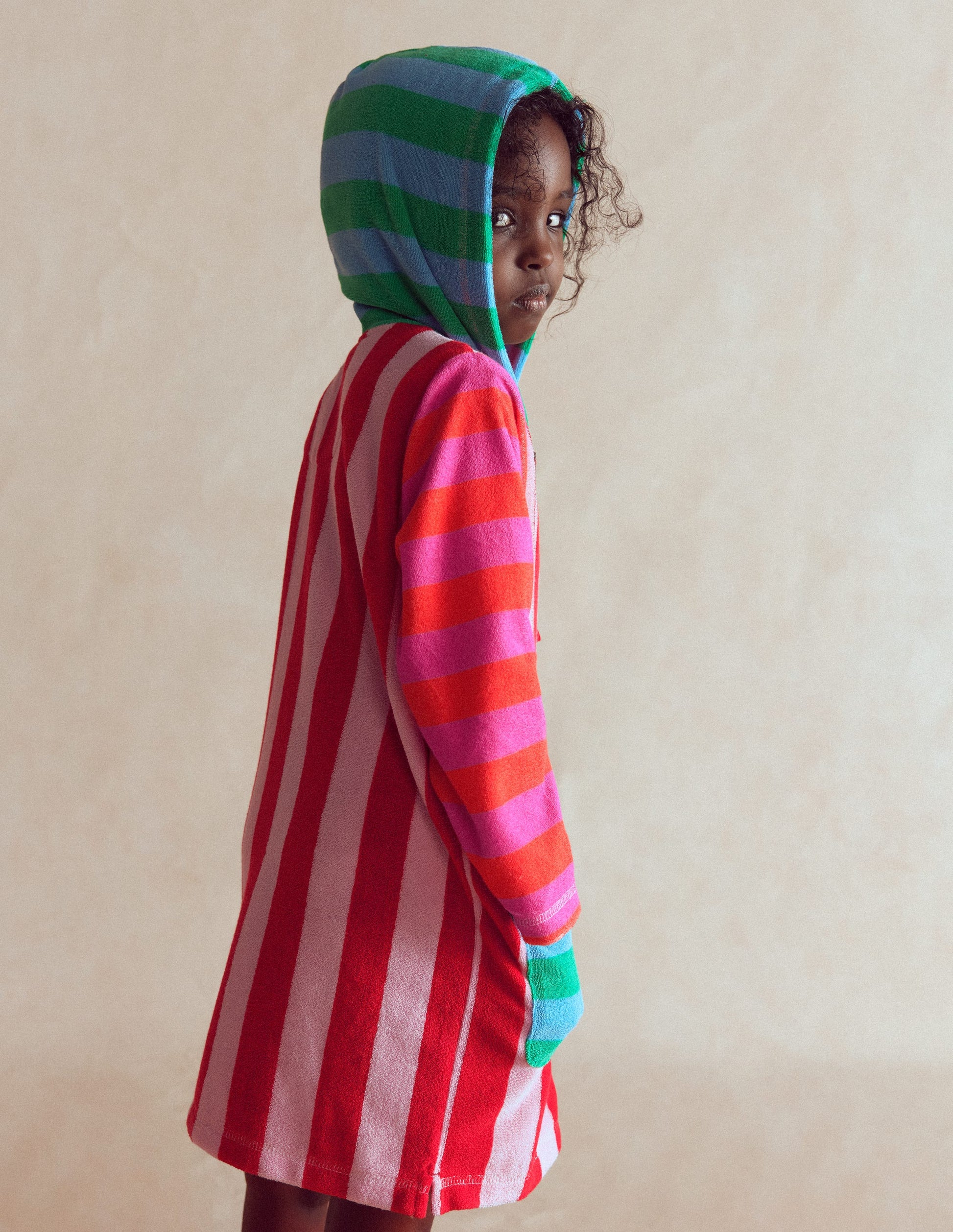 Poncho en éponge Romie à fermeture zippée-À Rayures Multicolores-2