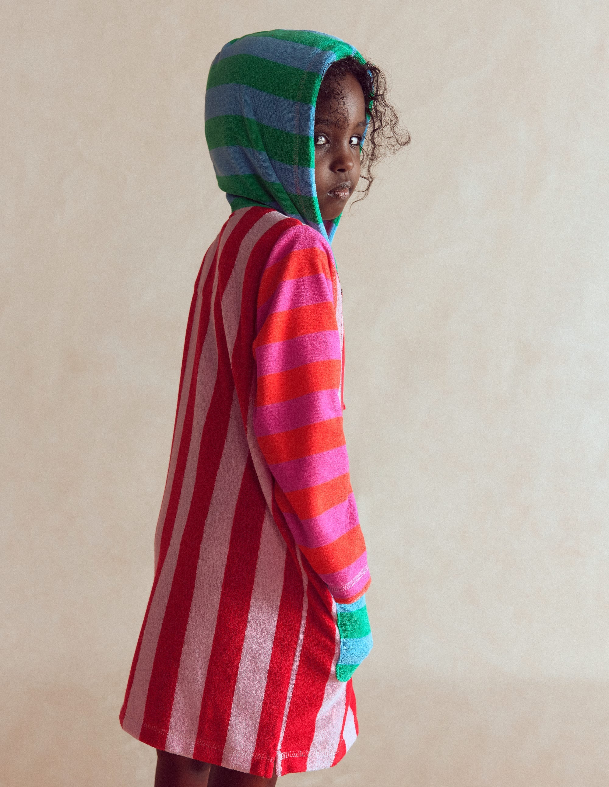 Poncho en éponge Romie à fermeture zippée-À Rayures Multicolores - Image 2