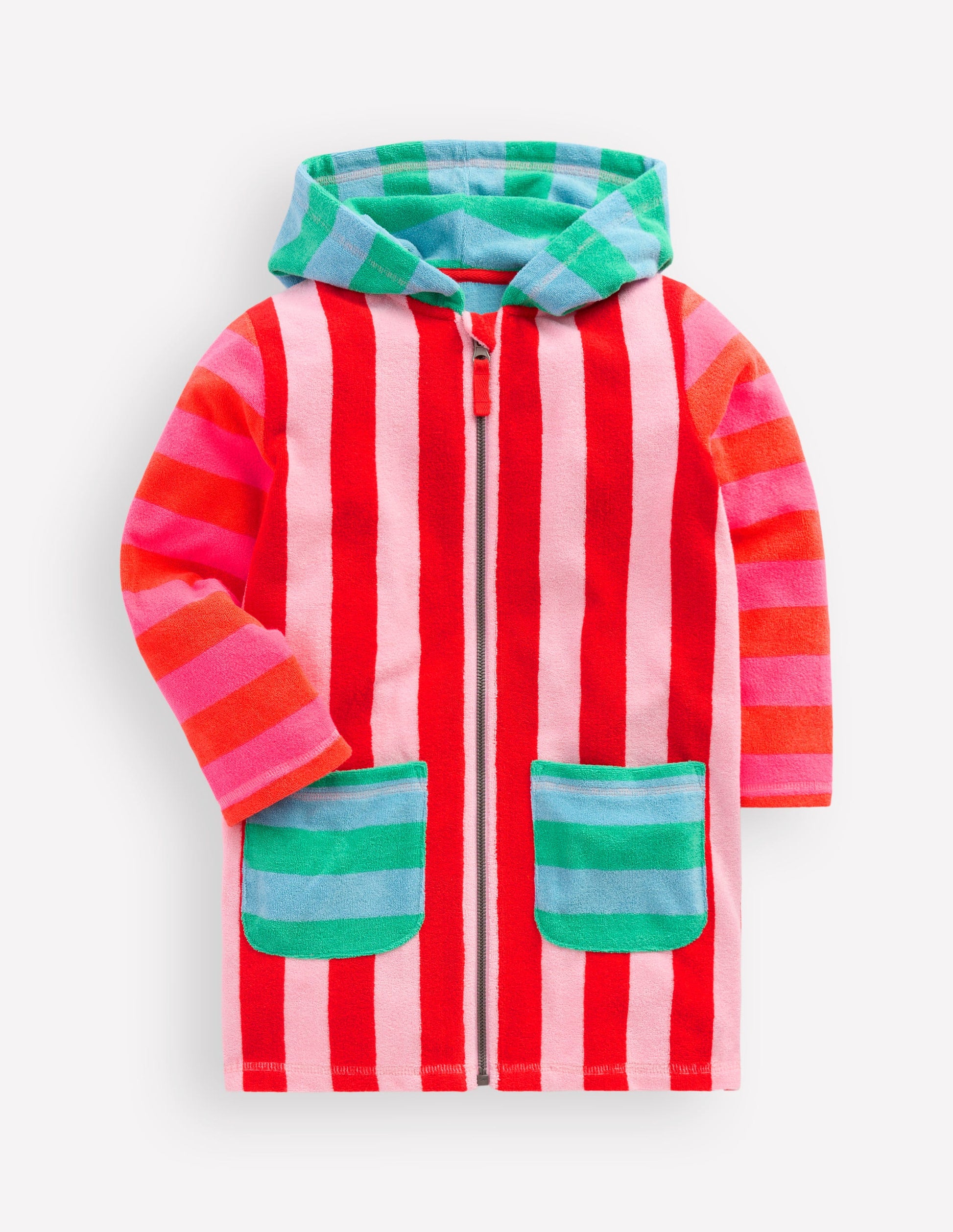 Poncho en éponge Romie à fermeture zippée-À Rayures Multicolores-3