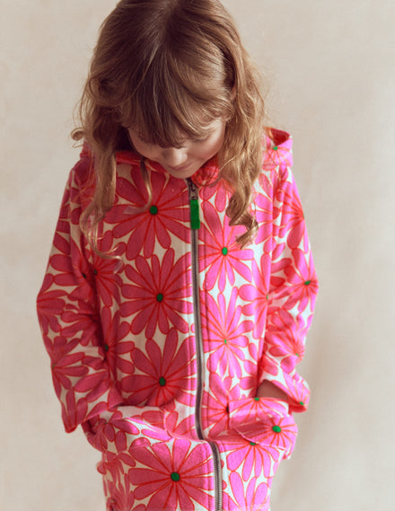 Poncho en éponge Romie à fermeture zippée-Motif Giant Daisy rose festival