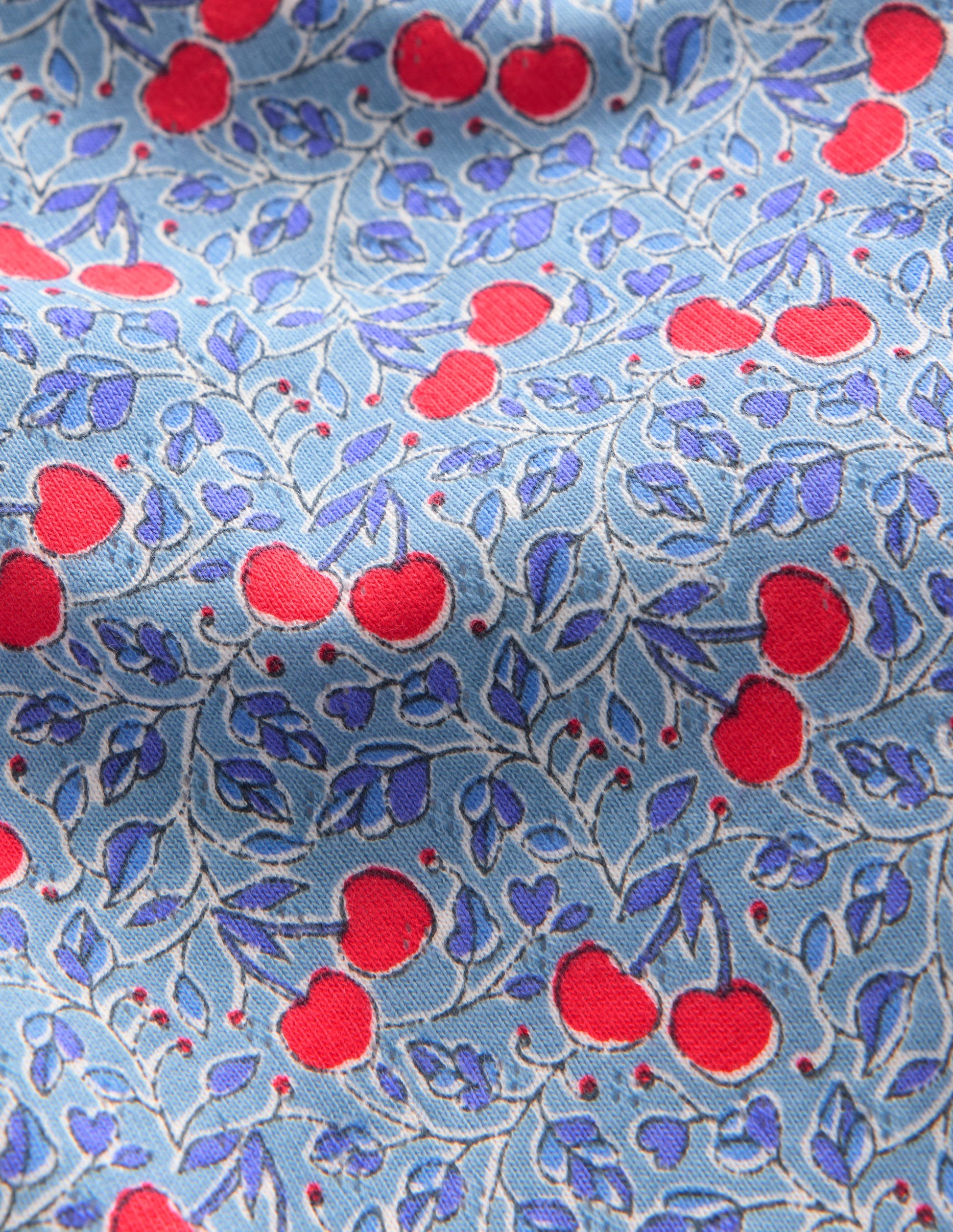 Short Sleeve Pointelle Top-Blue Cherries-3