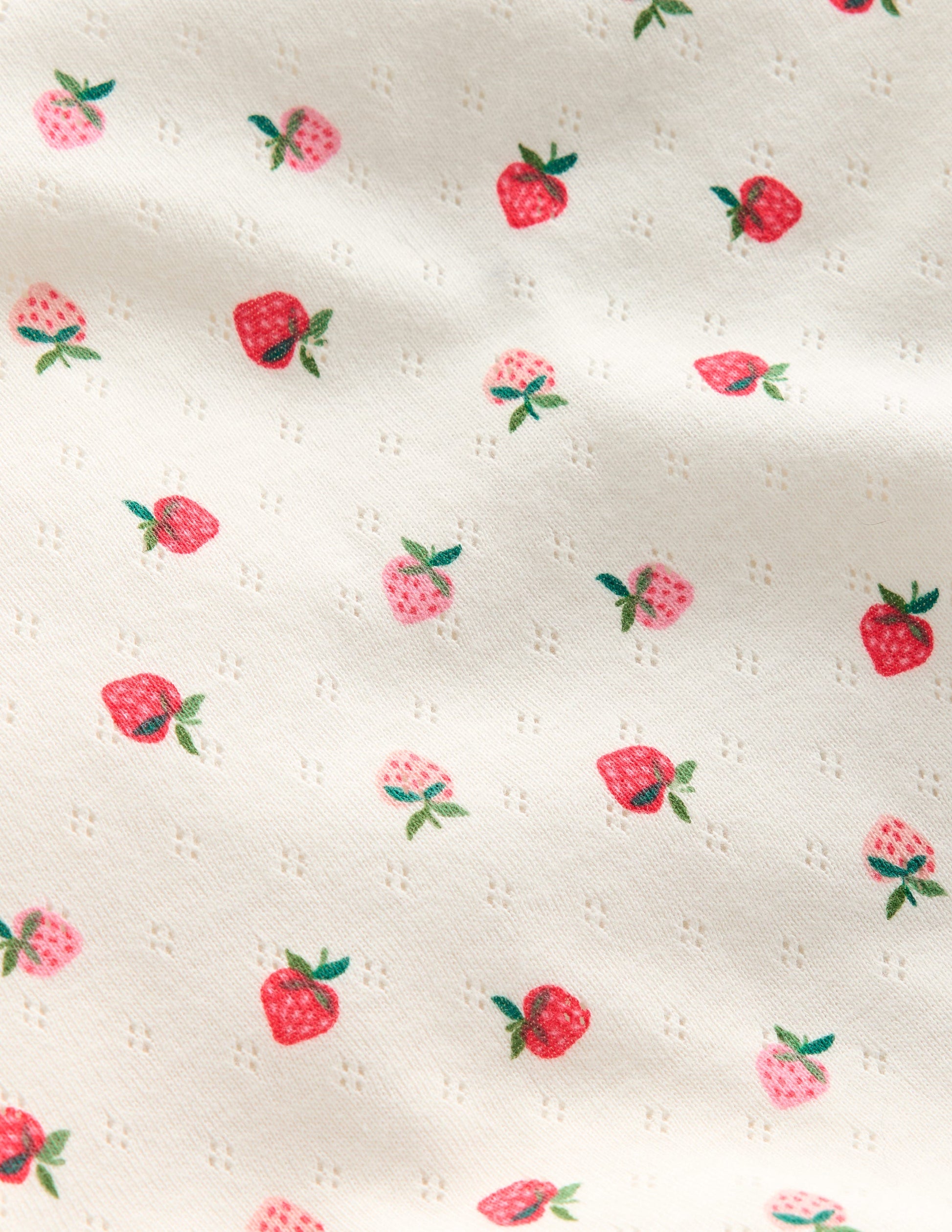 Top en pointelle à manches courtes-Fraise ivoire-3