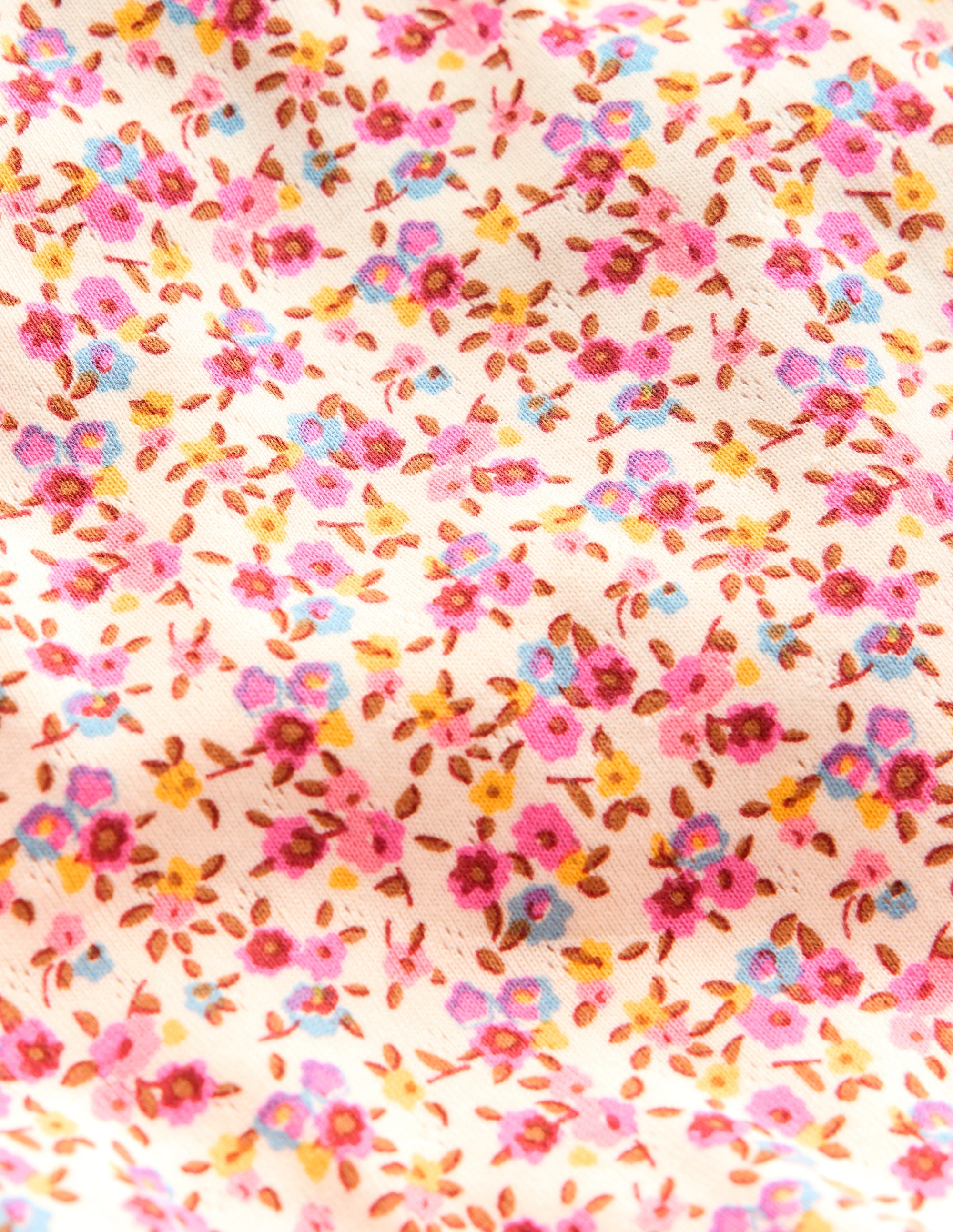 Kurzärmliges Pointelle-Oberteil-Neonrosa Kleines Blumenmuster - Image 3