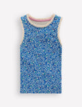 Geripptes Top mit Spitzenbesatz-Cabana-Blau Kleines Blumenmuster