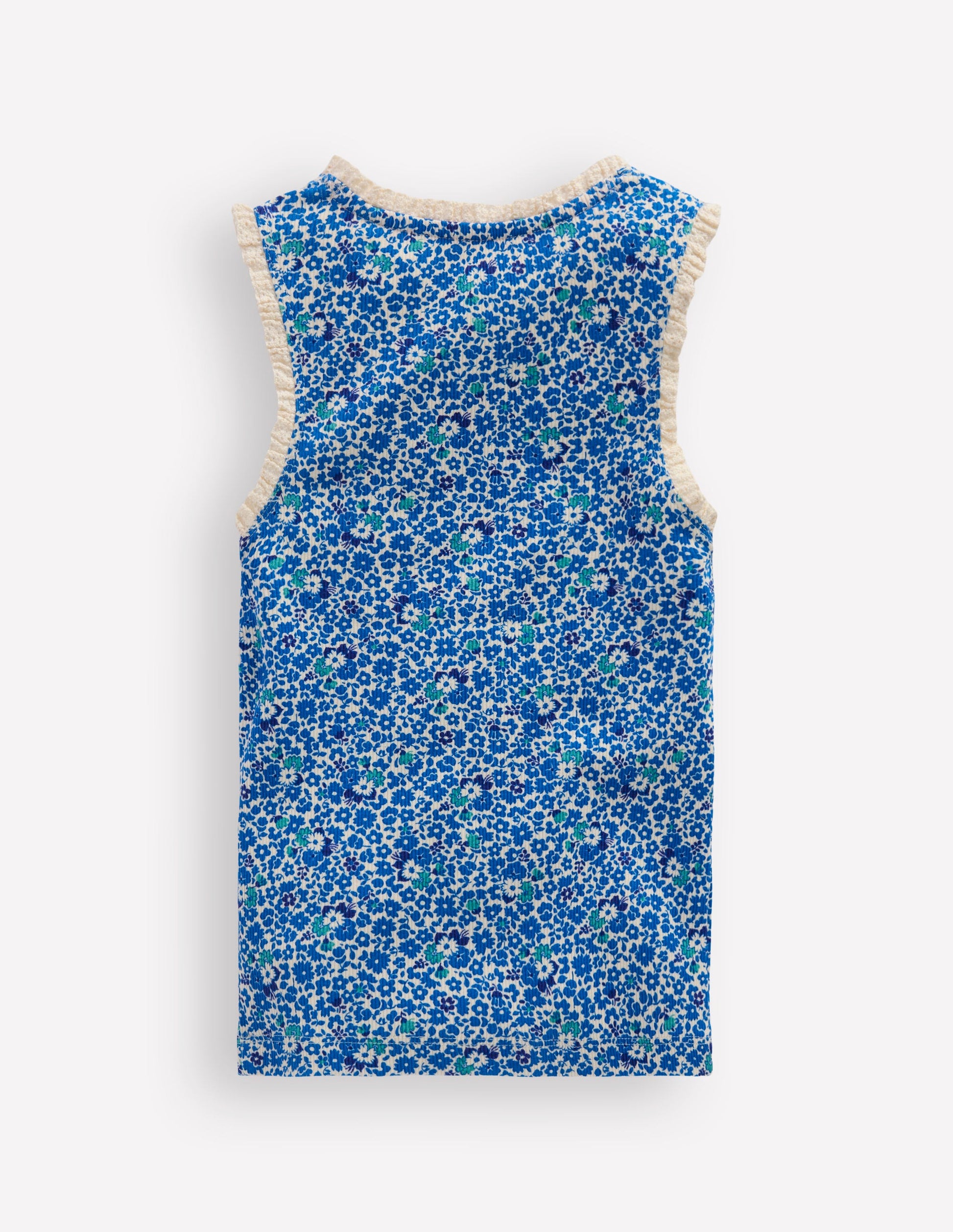 Geripptes Top mit Spitzenbesatz-Cabana-Blau Kleines Blumenmuster-2