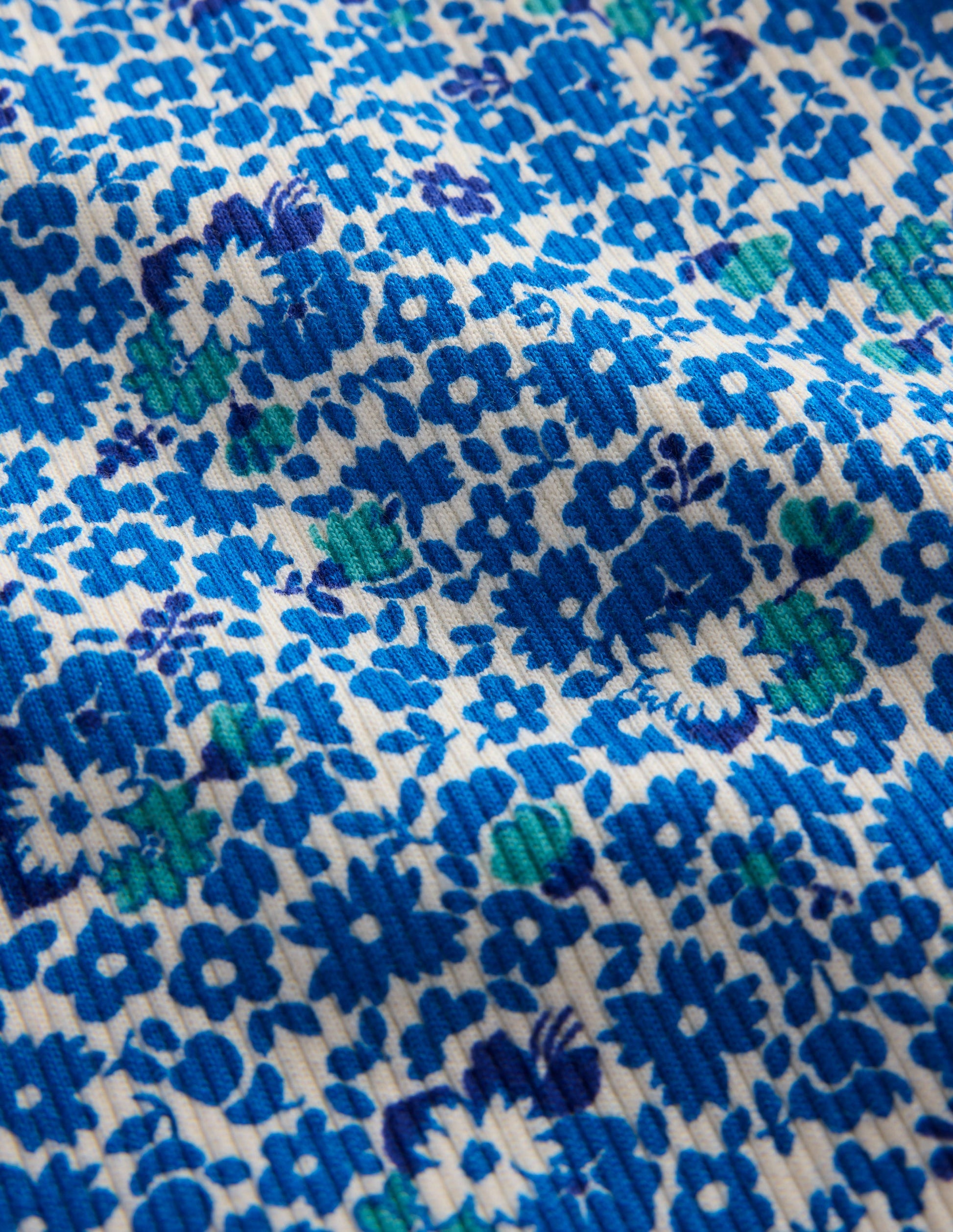 Geripptes Top mit Spitzenbesatz-Cabana-Blau Kleines Blumenmuster-3