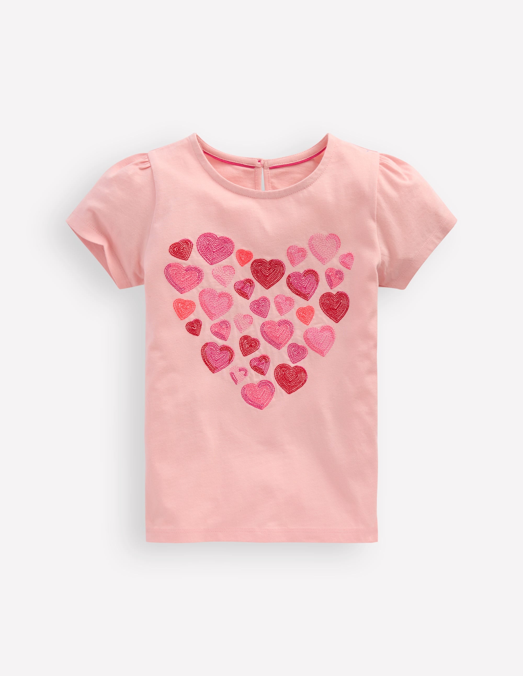 Puff Sleeve Superstitch Top-Chalk Pink Hearts - Image 1