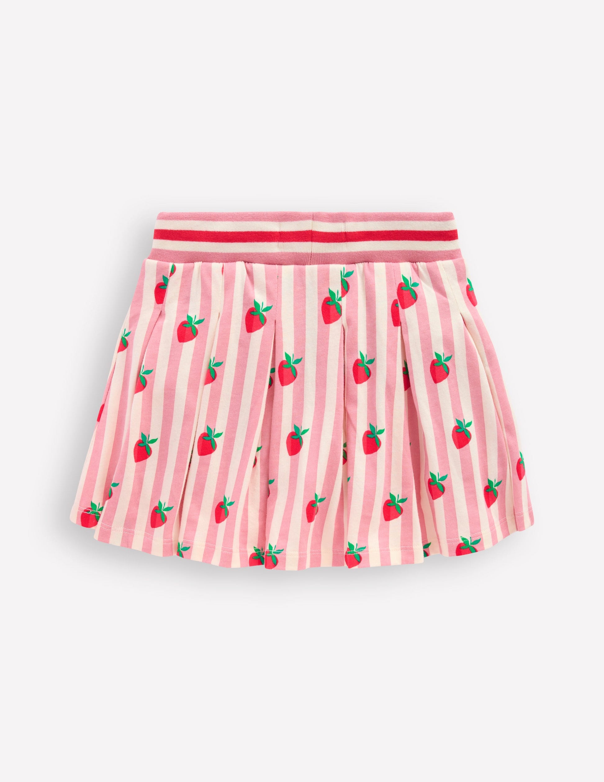 Plissierter Jersey-Skort-Rosa Streifen Erdbeeren-2