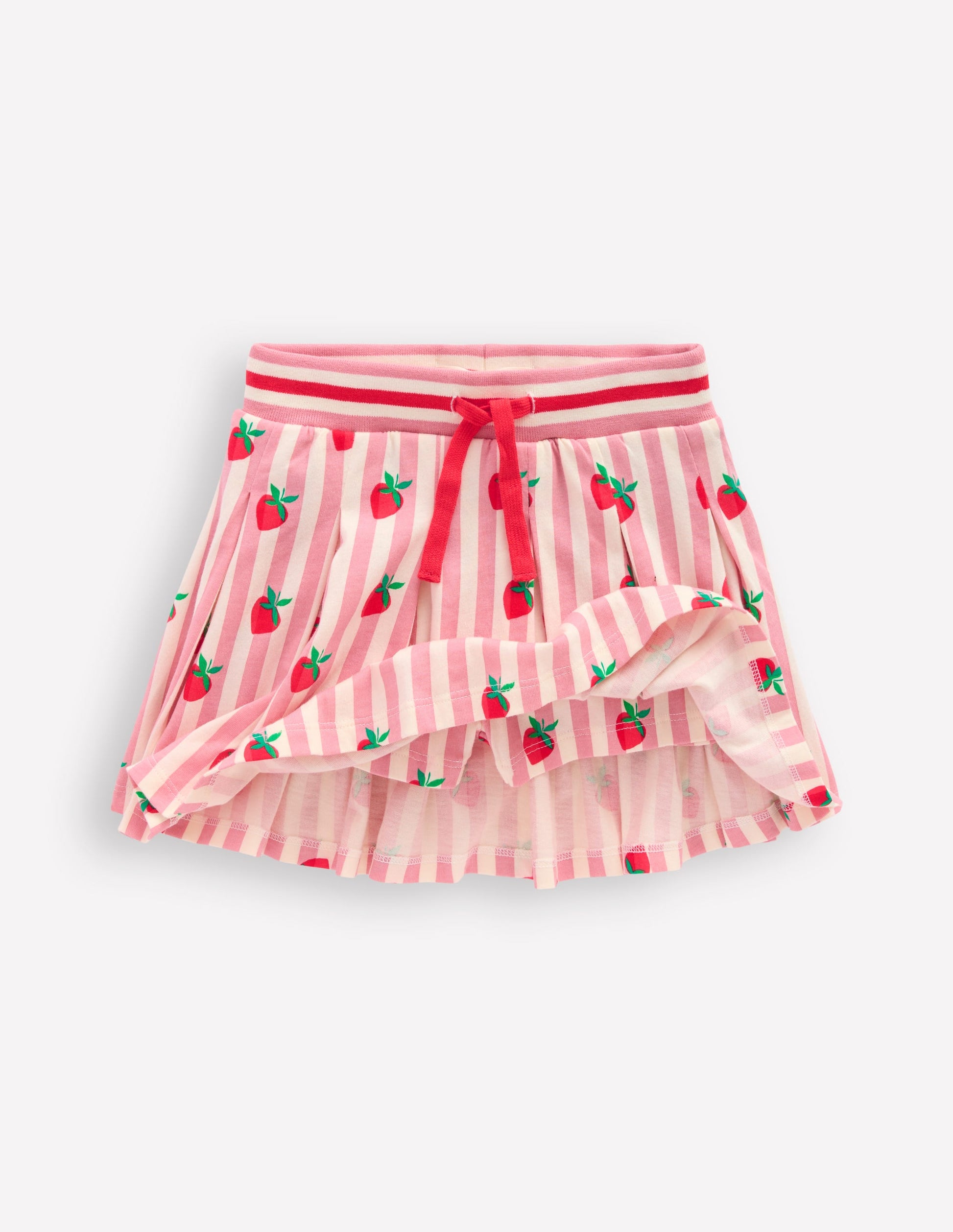 Plissierter Jersey-Skort-Rosa Streifen Erdbeeren-4