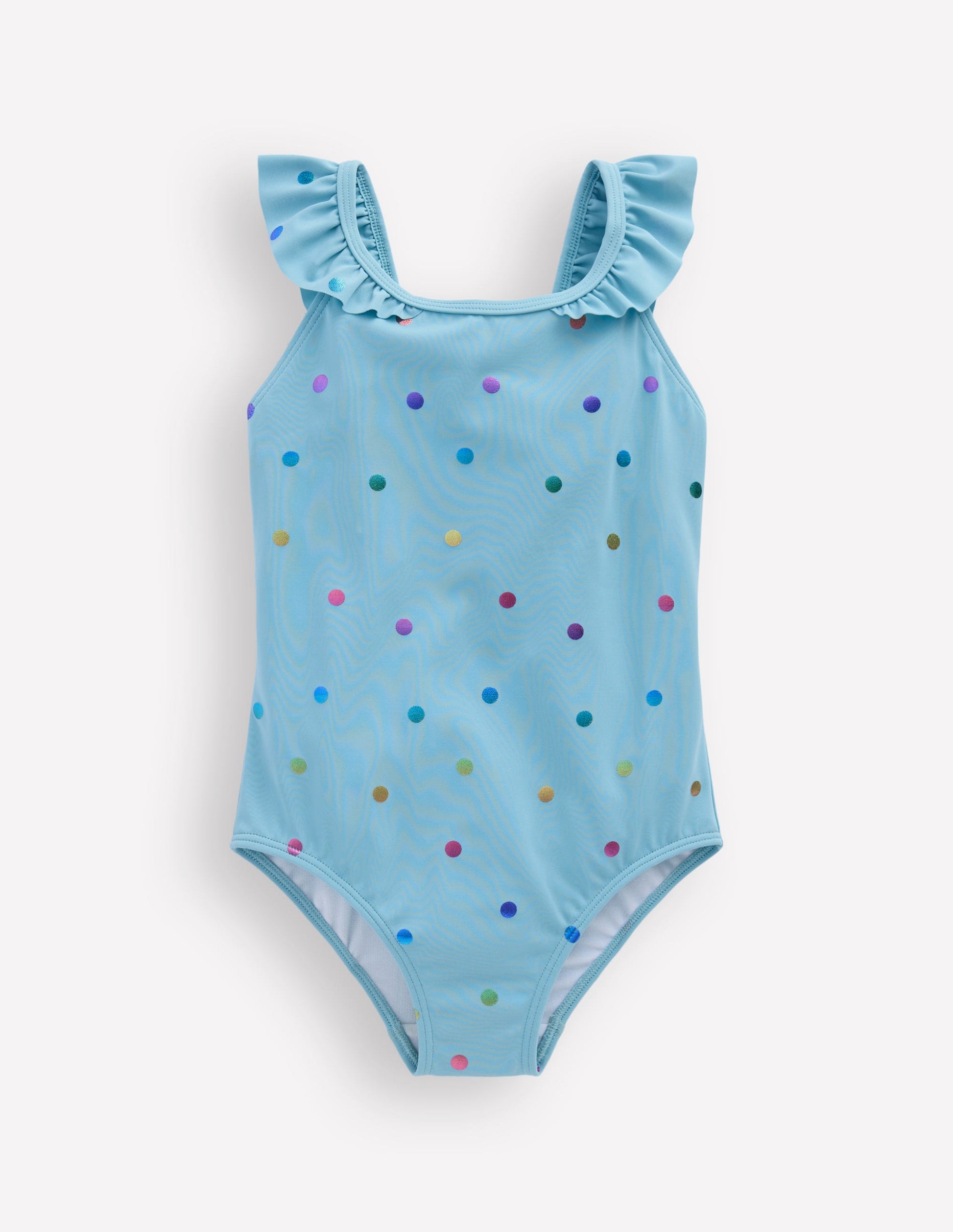 Maillot de bain Hallie à bretelles volantées-Pois multi métallisés bleu aérien-1