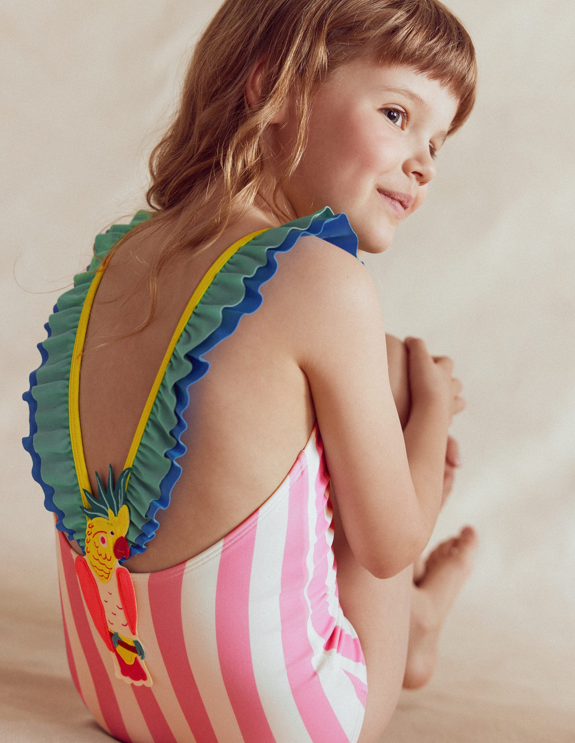 Hallie Frill Strap Swimsuit-Formica Pink Parrot-3