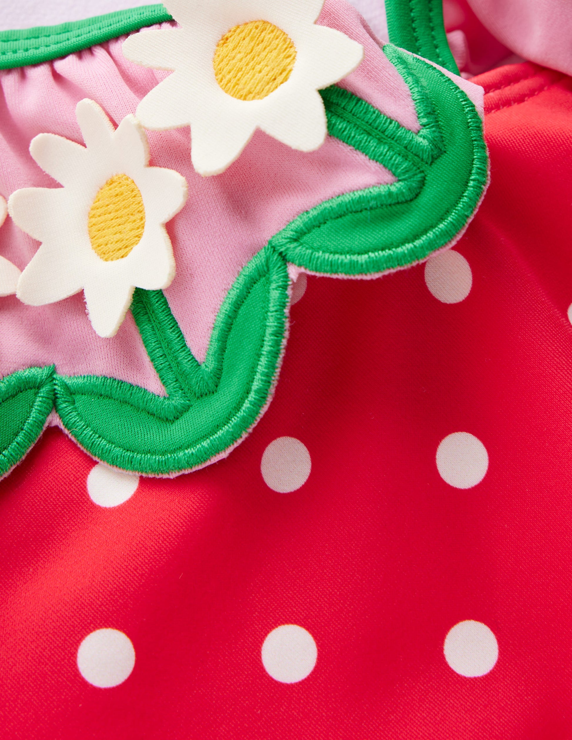 Hallie Badeanzug mit Rüschenträgern-Rot Punkte Gänseblümchen-3