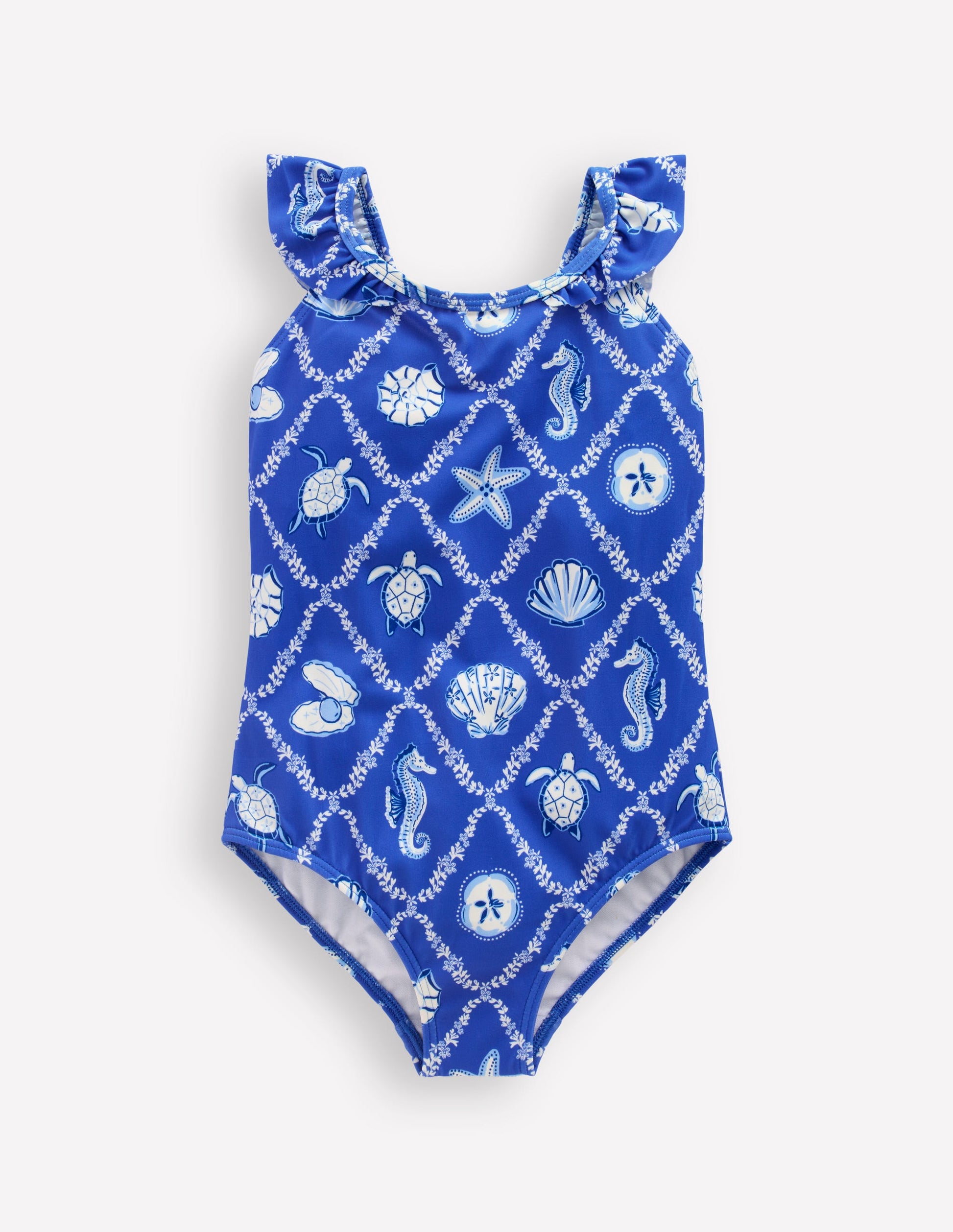 Maillot de bain Hallie à bretelles volantées-Tuile coquillage bleu régence-3