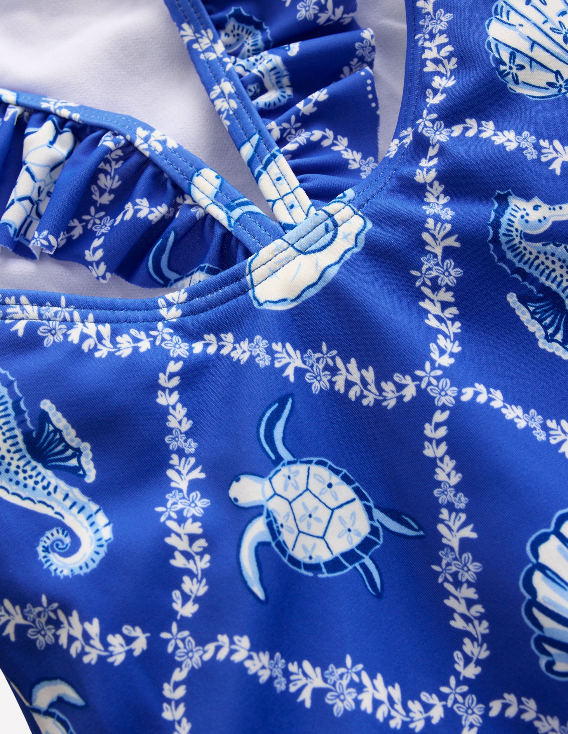 Maillot de bain Hallie à bretelles volantées-Tuile coquillage bleu régence-5