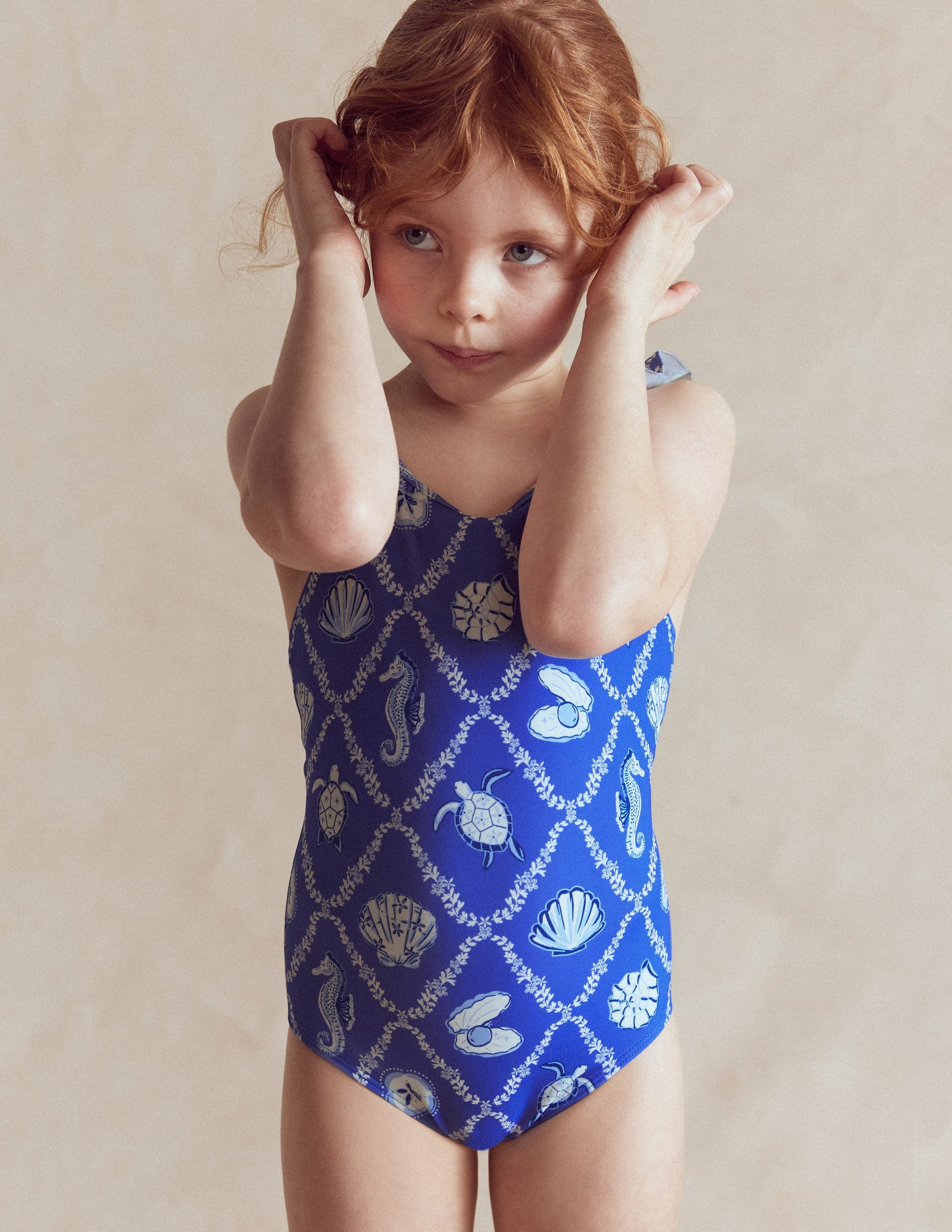 Maillot de bain Hallie à bretelles volantées-Tuile coquillage bleu régence-1