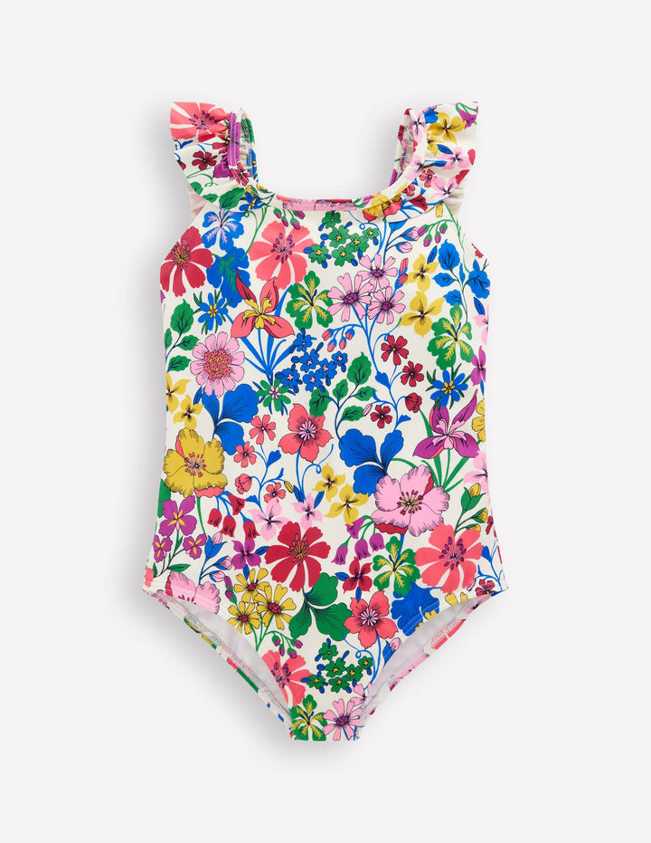 Maillot de bain Hallie à bretelles volantées-Motif floral arc-en-ciel multi