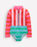 Maillot de bain à manches longues-Rayé Méli-mélo Multicolore