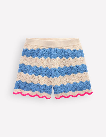 Knitted Shorts-Wave Blue/ Ecru Marl