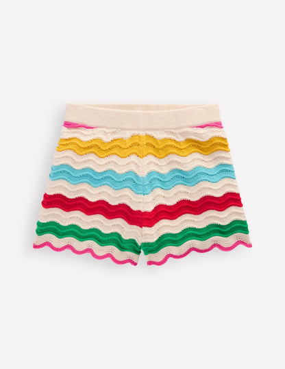 Pointelle Knitted Shorts-Ivory Multi Rainbow-2
