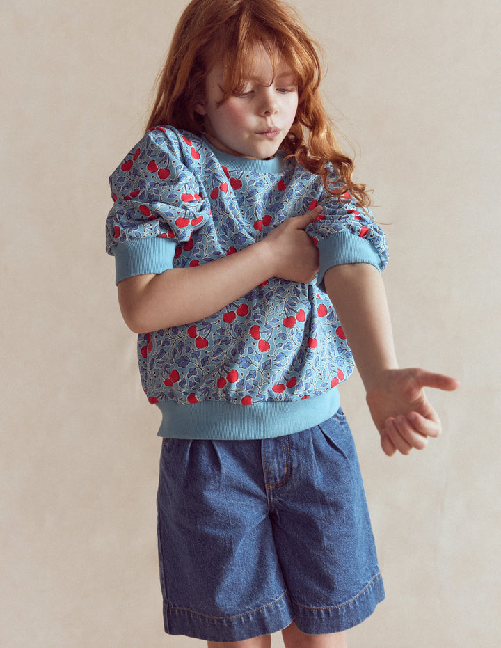 Bedrucktes Sweatshirt-Blau Kirschen
