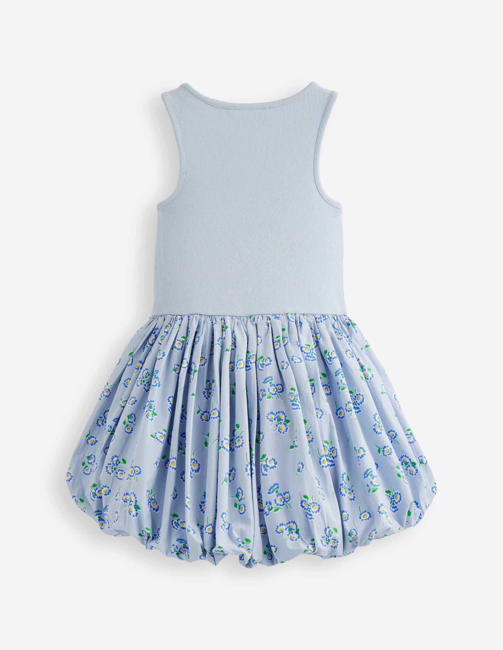 Rippstrick-Kleid mit Ballonsaum-Nebelblau Gänseblümchen-5