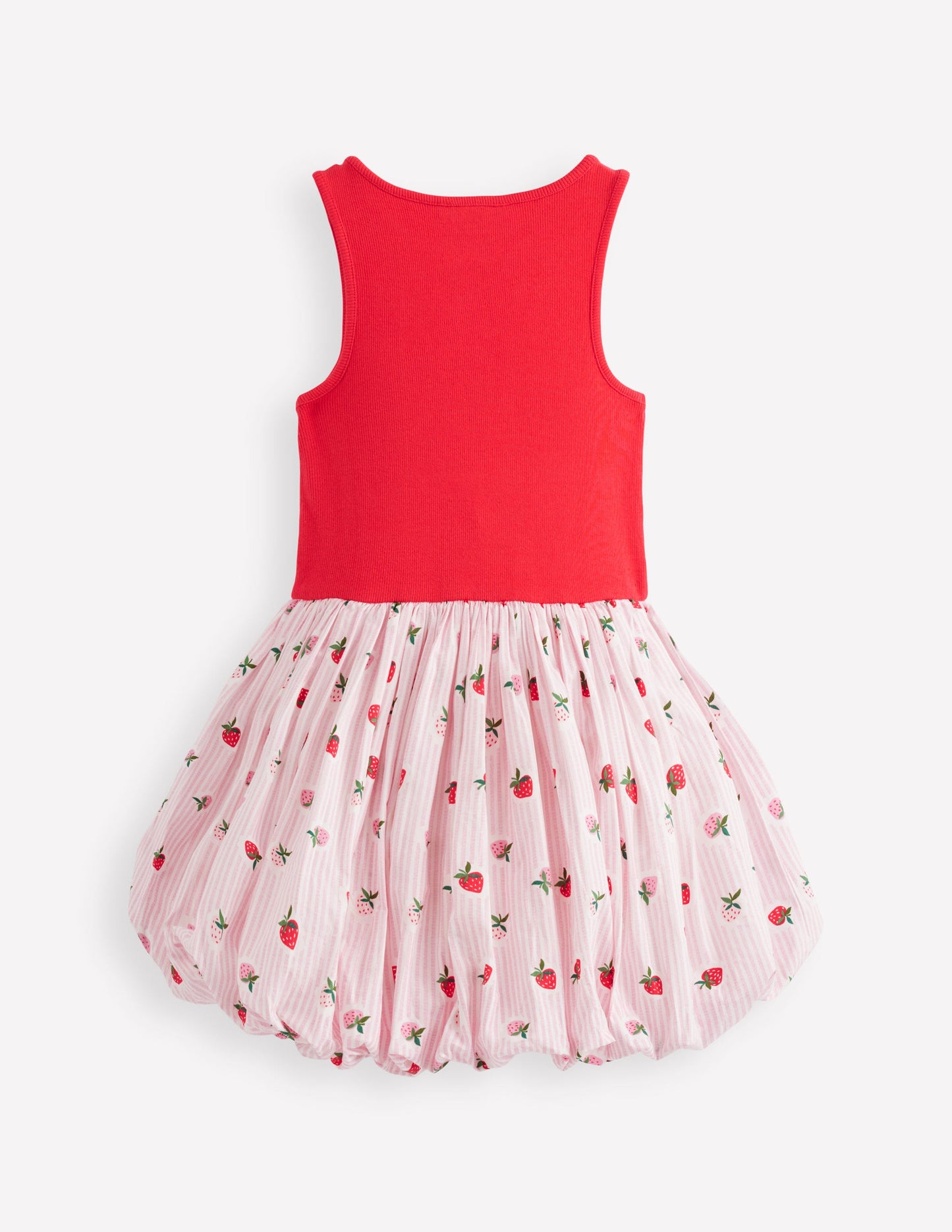 Rippstrick-Kleid mit Ballonsaum-Drillich Streifen Erdbeere