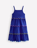 Gestuftes Sommerkleid mit Muschelsaum-Saphirblau