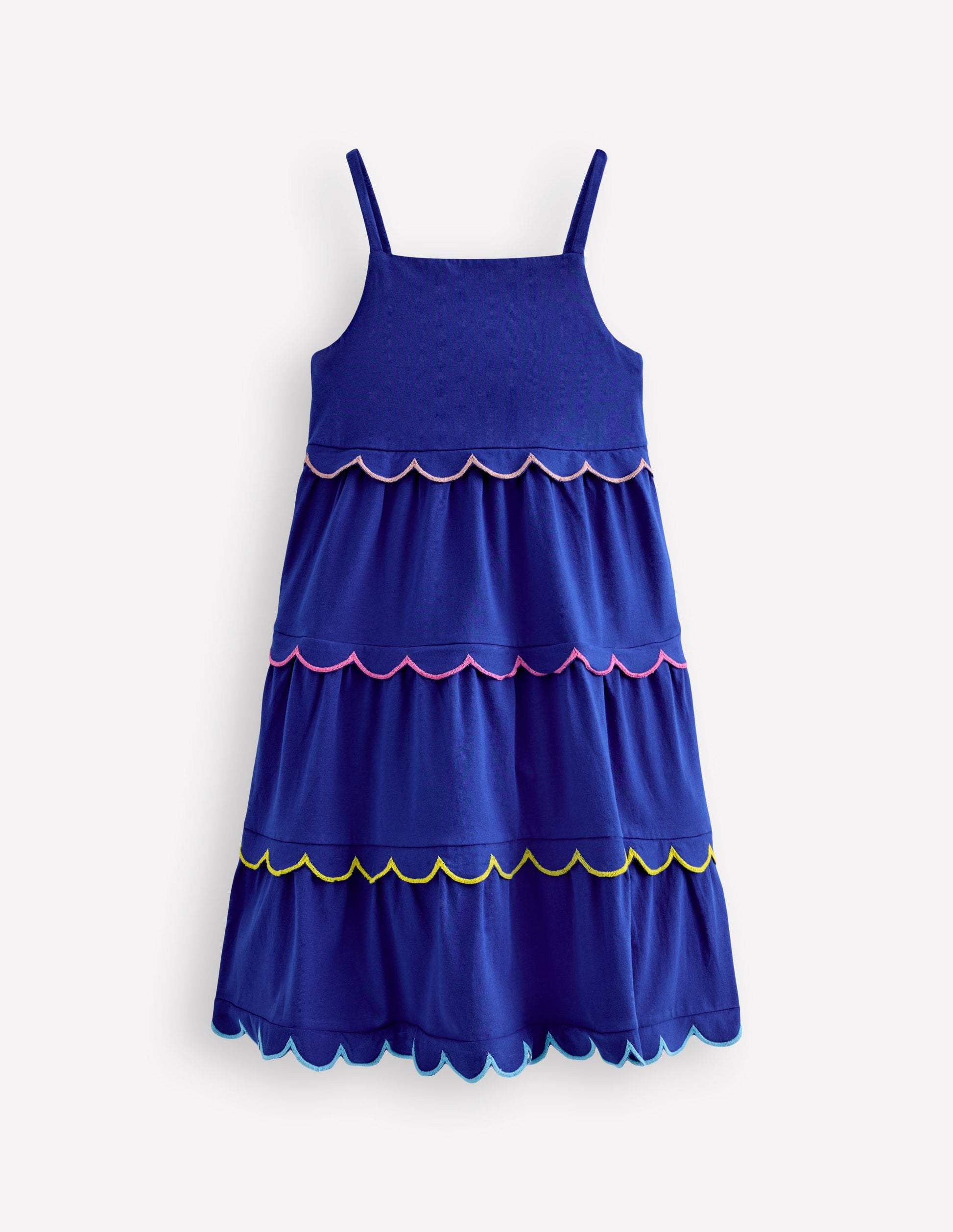 Gestuftes Sommerkleid mit Muschelsaum-Saphirblau-1