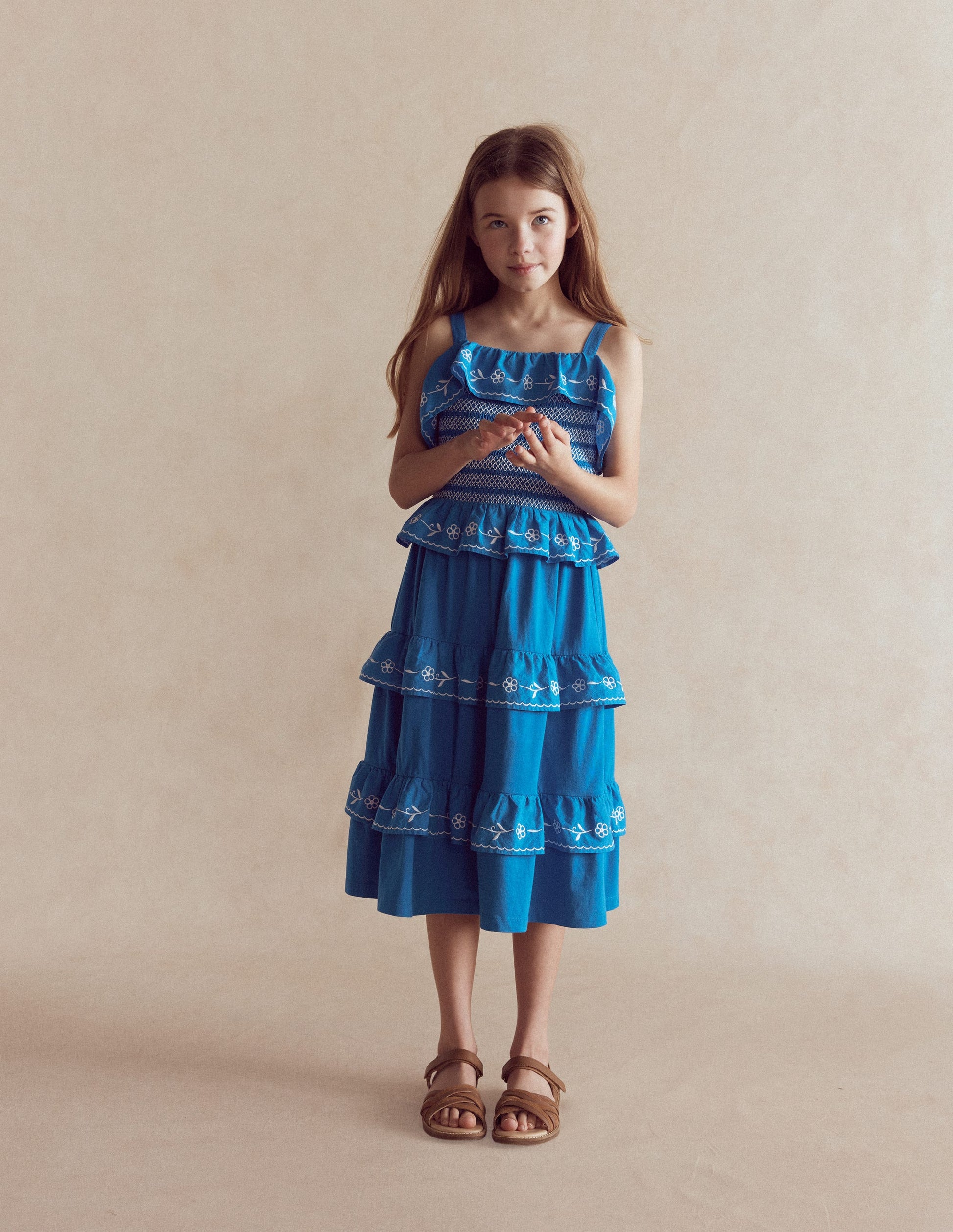 Midikleid aus Jersey mit Stickerei-Blau-1