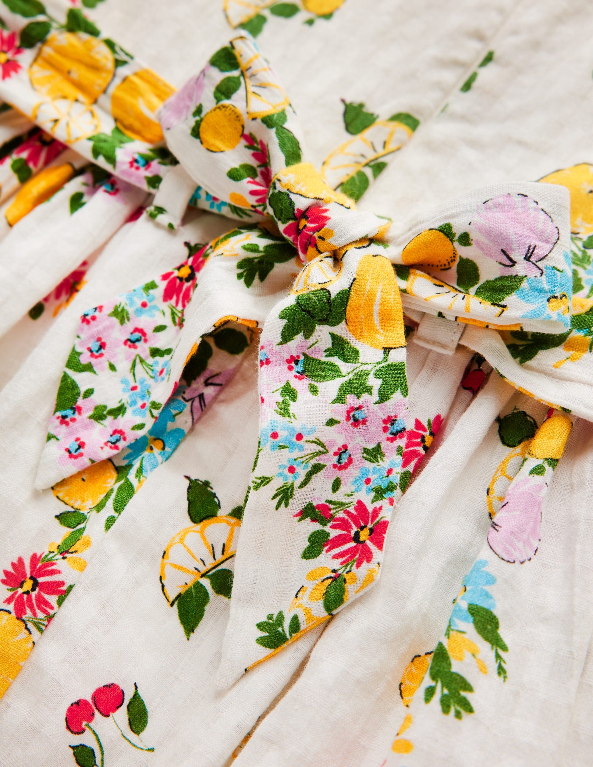 Schärpenkleid im Vintage-Stil-Sanftes Naturweiß Zitrone Blumenmuster-8