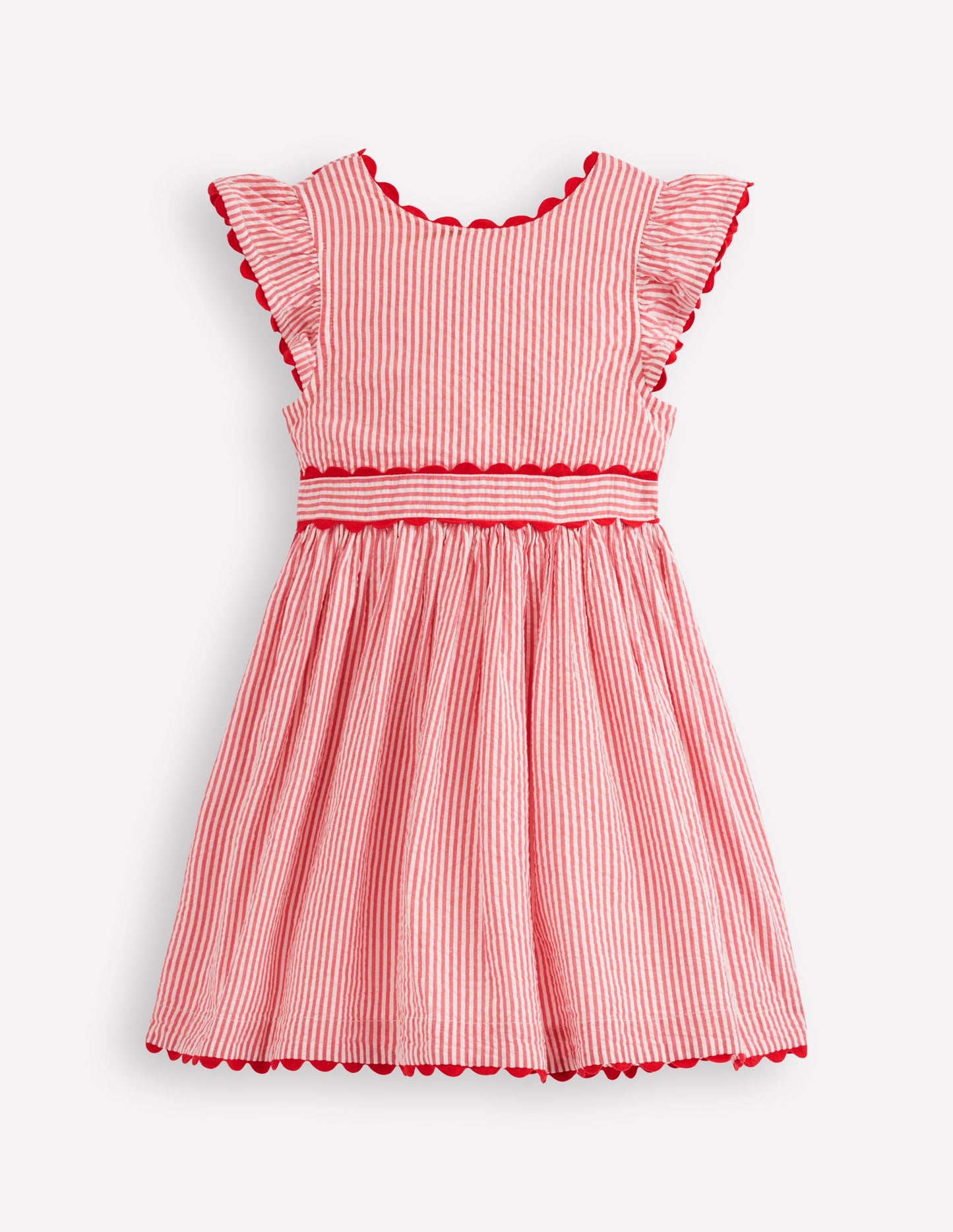 Flatterkleid mit Zackenlitze-Rot mit Streifen