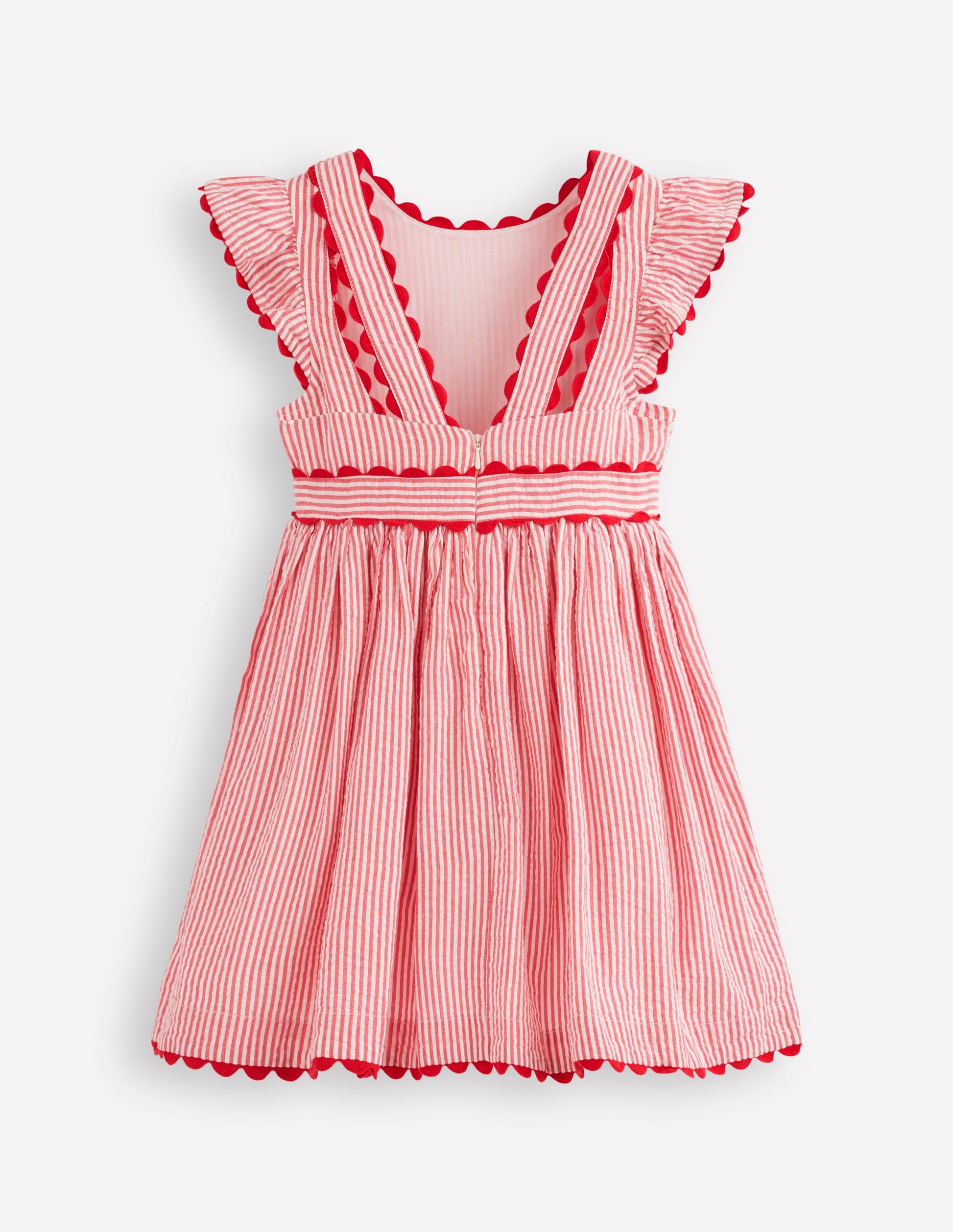 Flatterkleid mit Zackenlitze-Rot mit Streifen-2