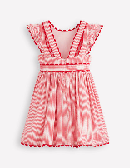 Flatterkleid mit Zackenlitze-Rot mit Streifen-2