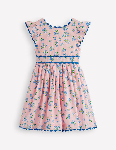 Ric Rac Trim Flutter Dress-Chalk Pink Daisy