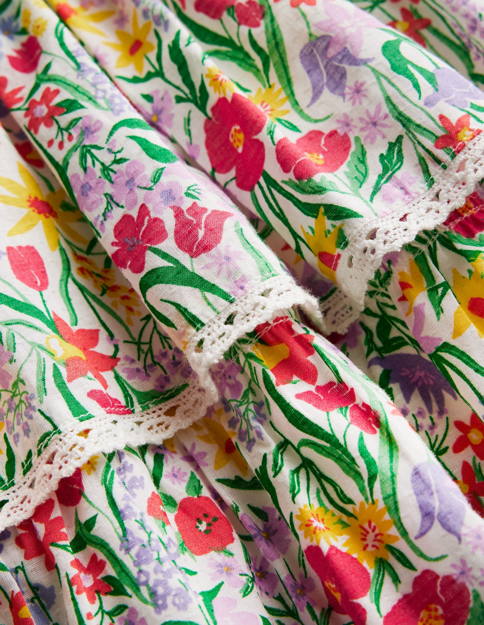 Gestuftes Kleid mit Spitzenbesatz-Bunt, Frühlingsblumen - Image 3