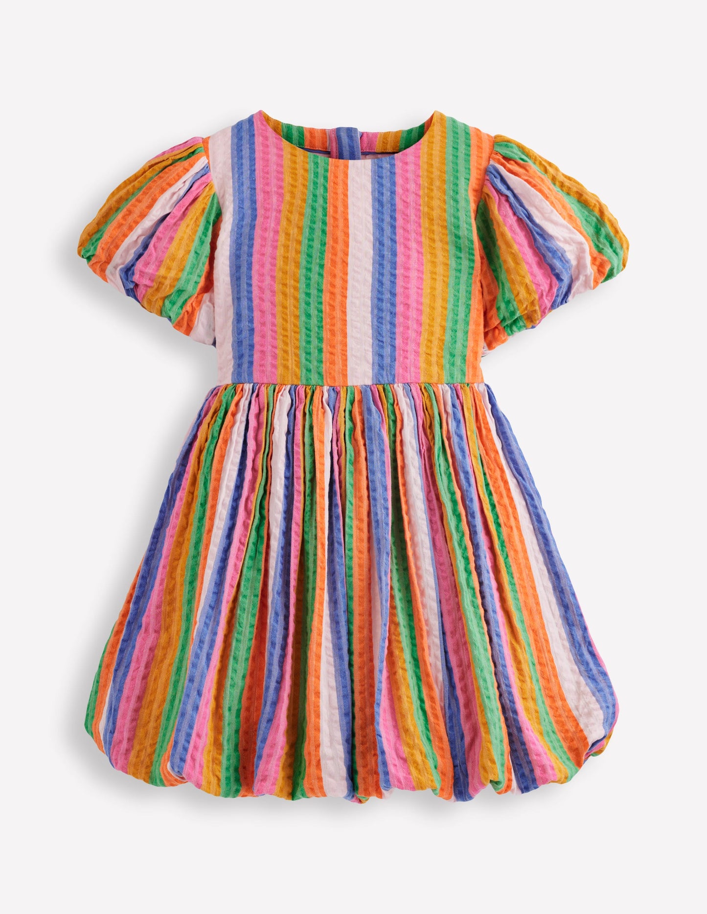 Kleid mit Ballonsaum-Ackerbohnengrün/Pink, Gestreift