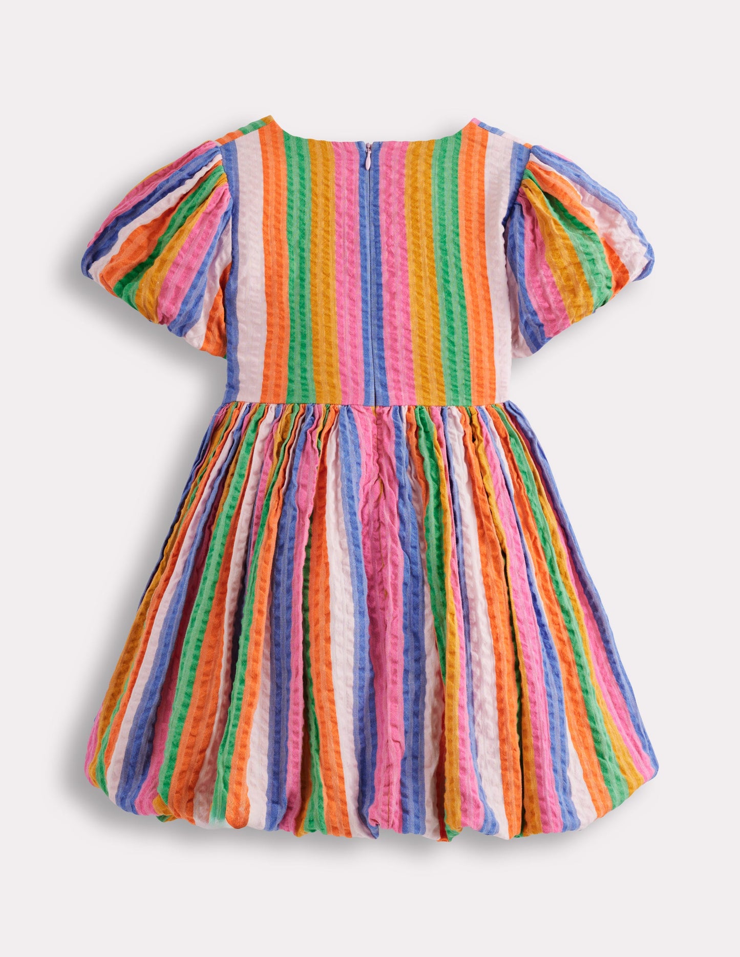 Kleid mit Ballonsaum-Ackerbohnengrün/Pink, Gestreift