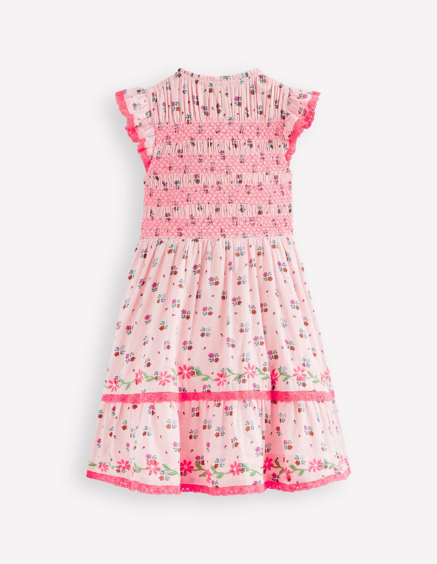 Midikleid mit gesmoktem Oberteil-Kreiderosa Gänseblümchenkette