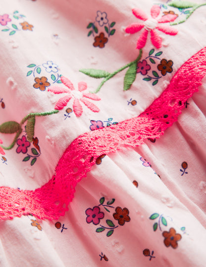 Midikleid mit gesmoktem Oberteil-Kreiderosa Gänseblümchenkette-7