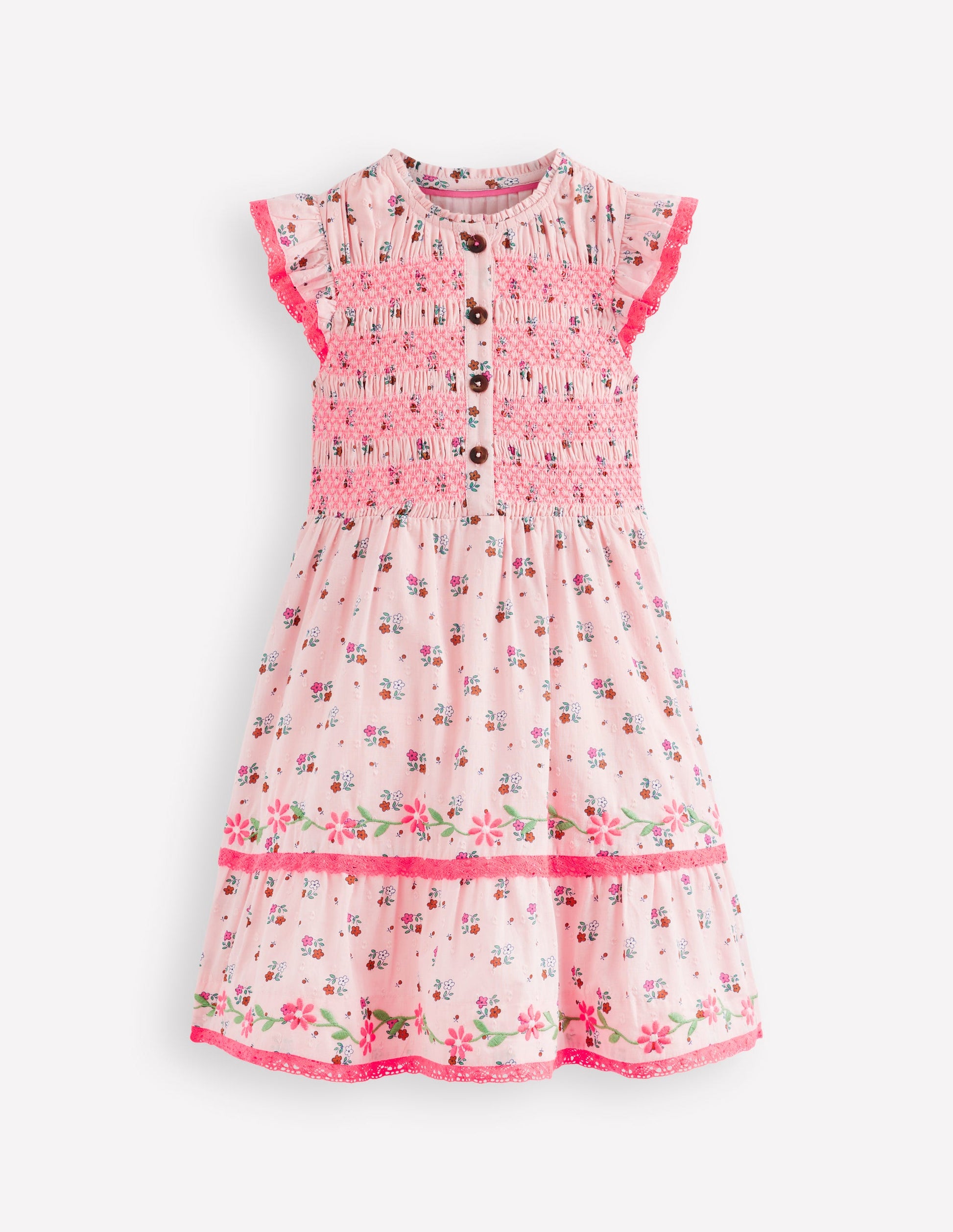 Midikleid mit gesmoktem Oberteil-Kreiderosa Gänseblümchenkette-5